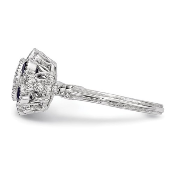 Sterling Silver Rhodium-plated CZ and Synthetic Blue Sapphire Flower Ring - Picture 5 of 6